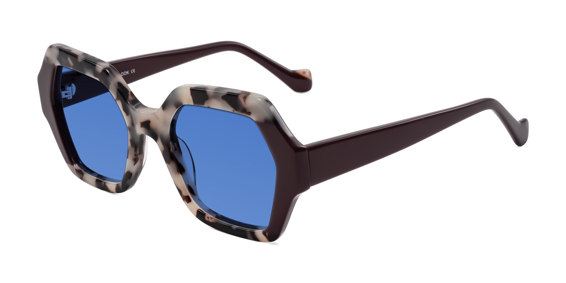 Angle of Burka in Ivory Tortoise/Chocolate with Blue Tinted Lenses