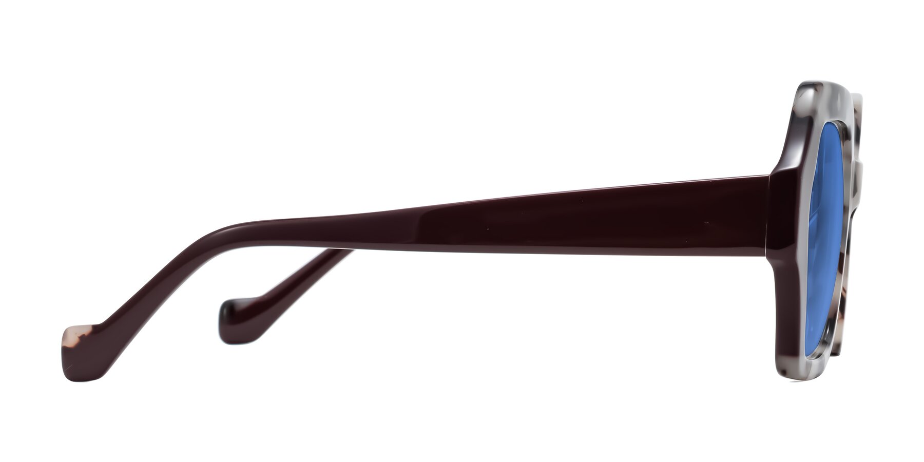 Side of Burka in Ivory Tortoise/Chocolate with Blue Tinted Lenses