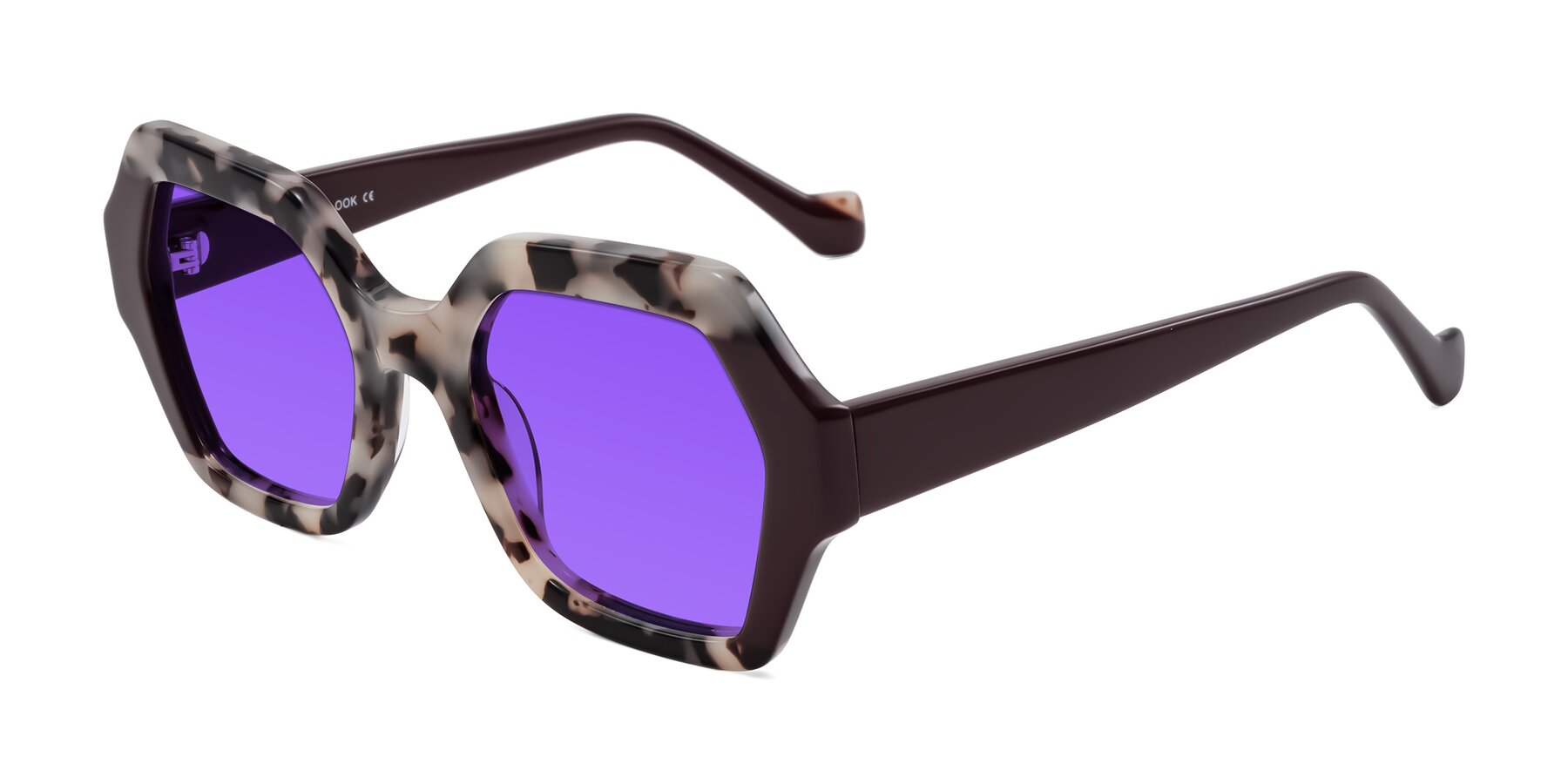 Angle of Burka in Ivory Tortoise/Chocolate with Purple Tinted Lenses