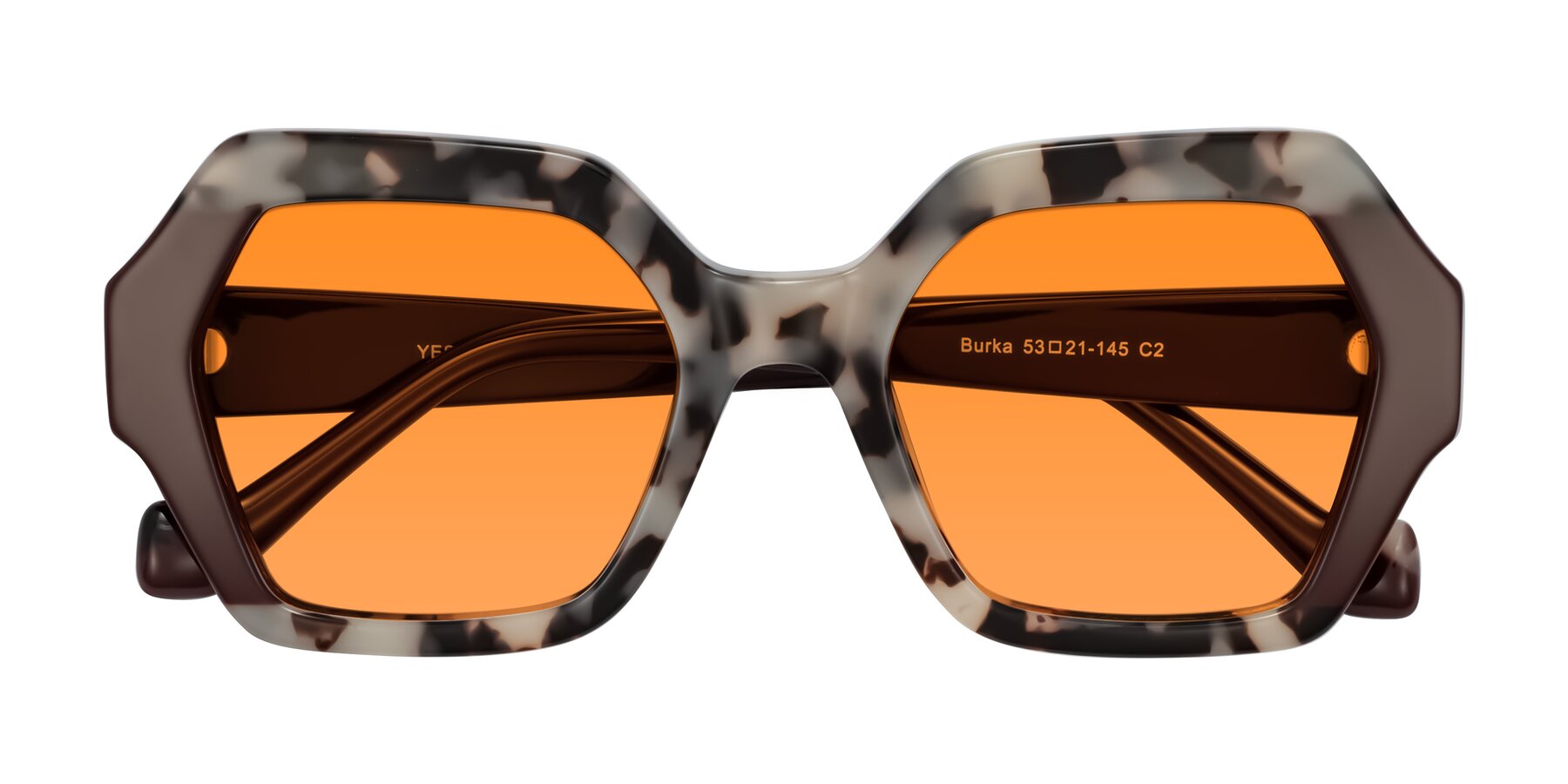 Folded Front of Burka in Ivory Tortoise/Chocolate with Orange Tinted Lenses