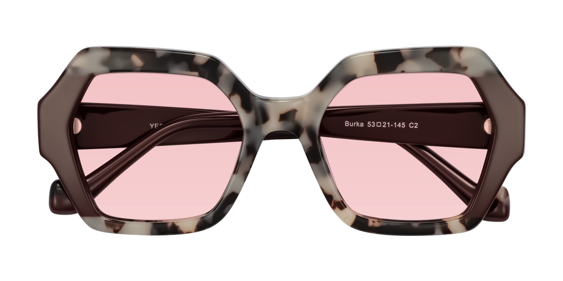 Folded Front of Burka in Ivory Tortoise/Chocolate with Light Garnet Tinted Lenses