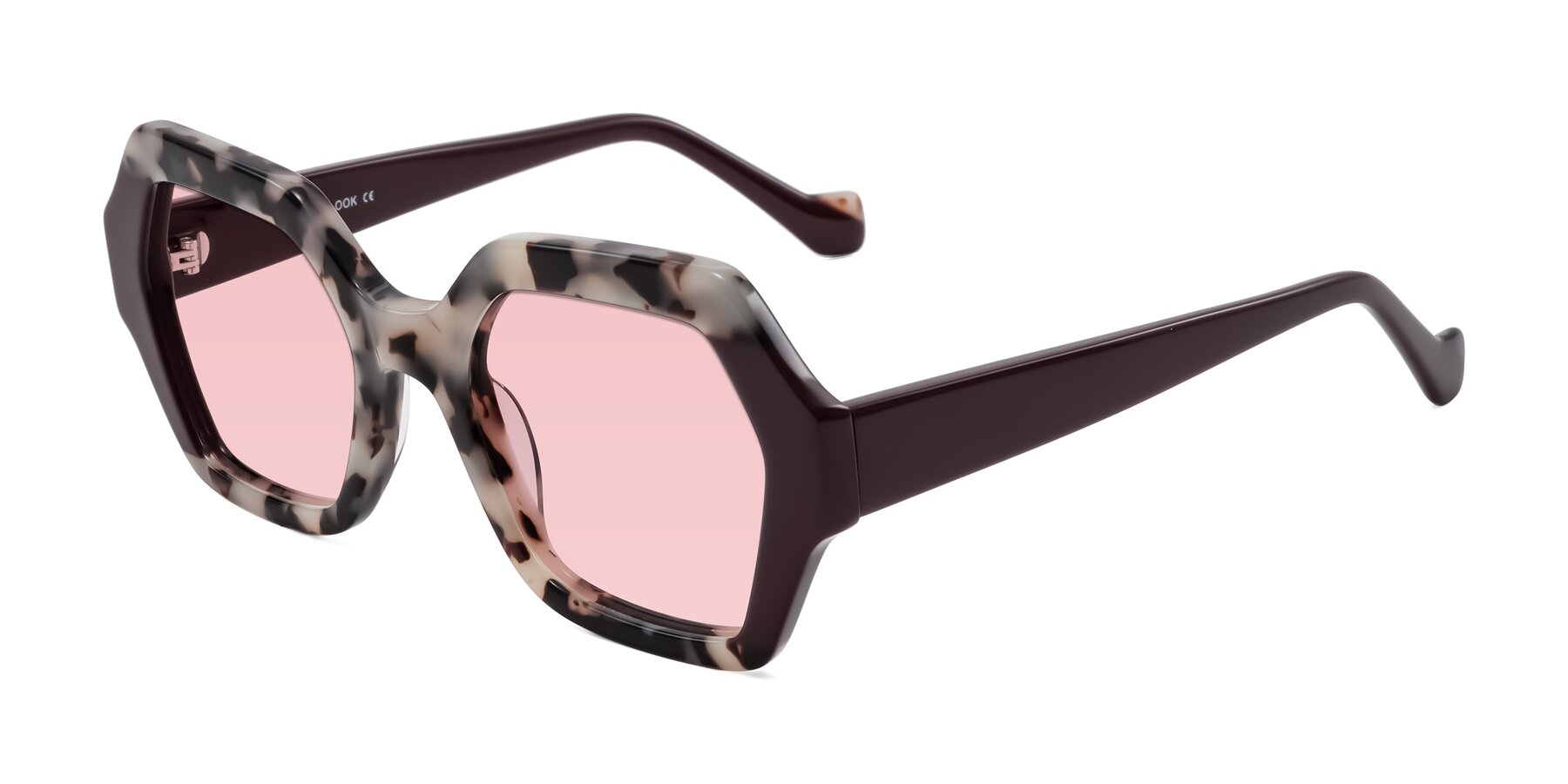 Angle of Burka in Ivory Tortoise/Chocolate with Light Garnet Tinted Lenses