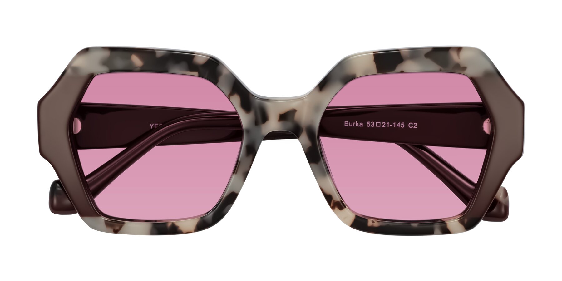 Folded Front of Burka in Ivory Tortoise/Chocolate with Medium Wine Tinted Lenses