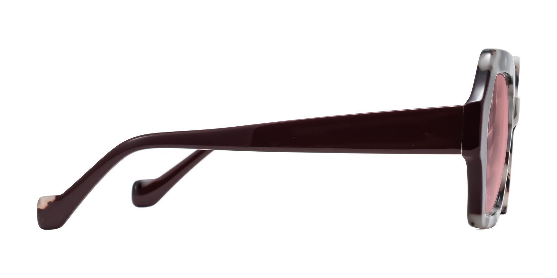 Side of Burka in Ivory Tortoise/Chocolate with Medium Garnet Tinted Lenses