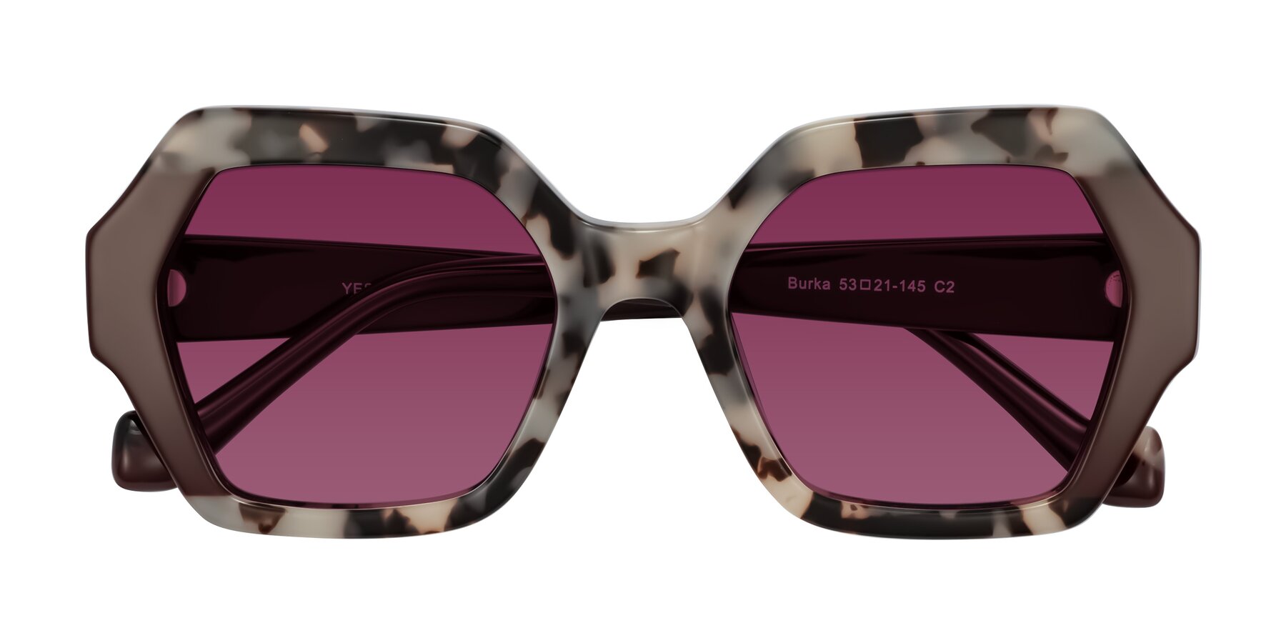 Folded Front of Burka in Ivory Tortoise/Chocolate with Wine Tinted Lenses