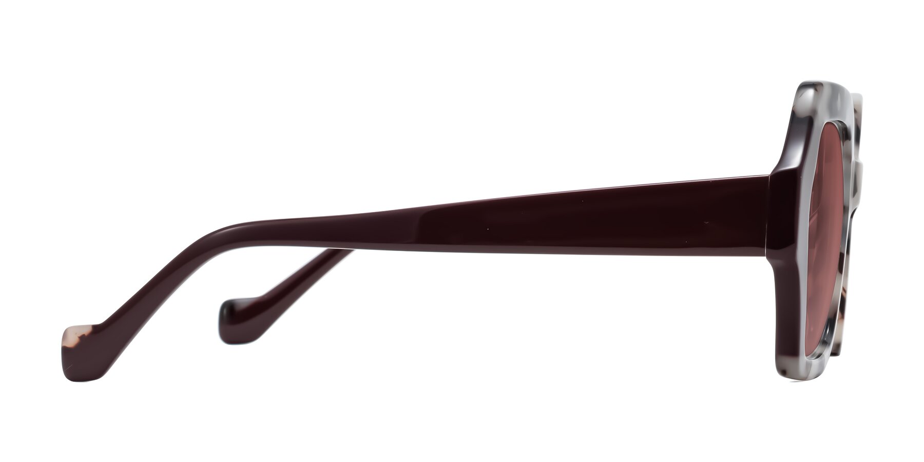 Side of Burka in Ivory Tortoise/Chocolate with Garnet Tinted Lenses