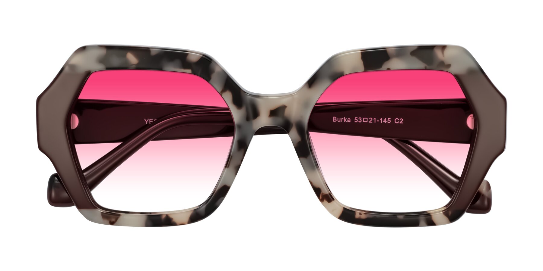 Folded Front of Burka in Ivory Tortoise/Chocolate with Pink Gradient Lenses