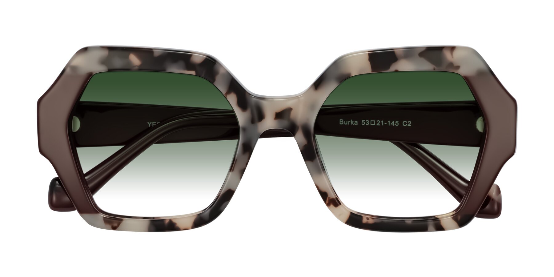 Folded Front of Burka in Ivory Tortoise/Chocolate with Green Gradient Lenses