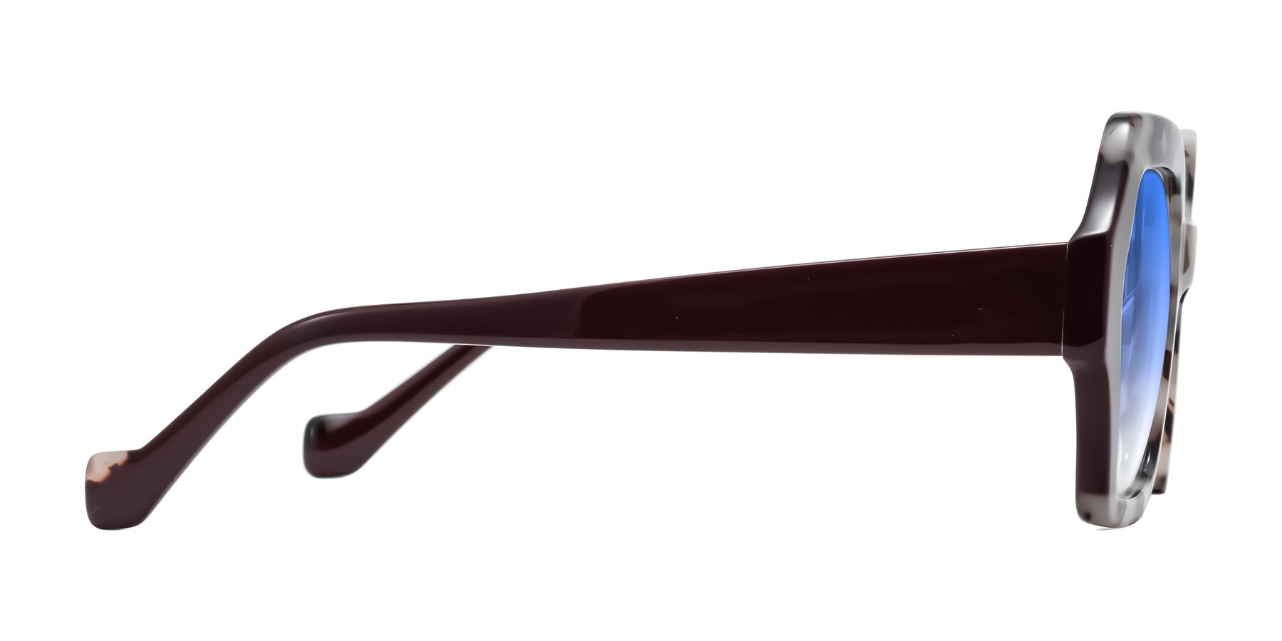 Side of Burka in Ivory Tortoise/Chocolate with Blue Gradient Lenses