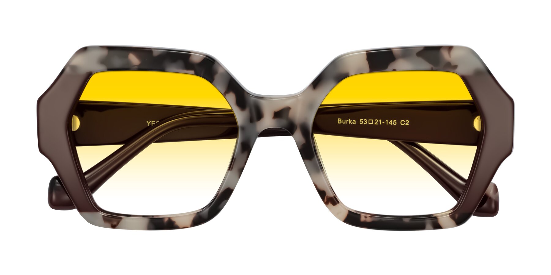 Folded Front of Burka in Ivory Tortoise/Chocolate with Yellow Gradient Lenses