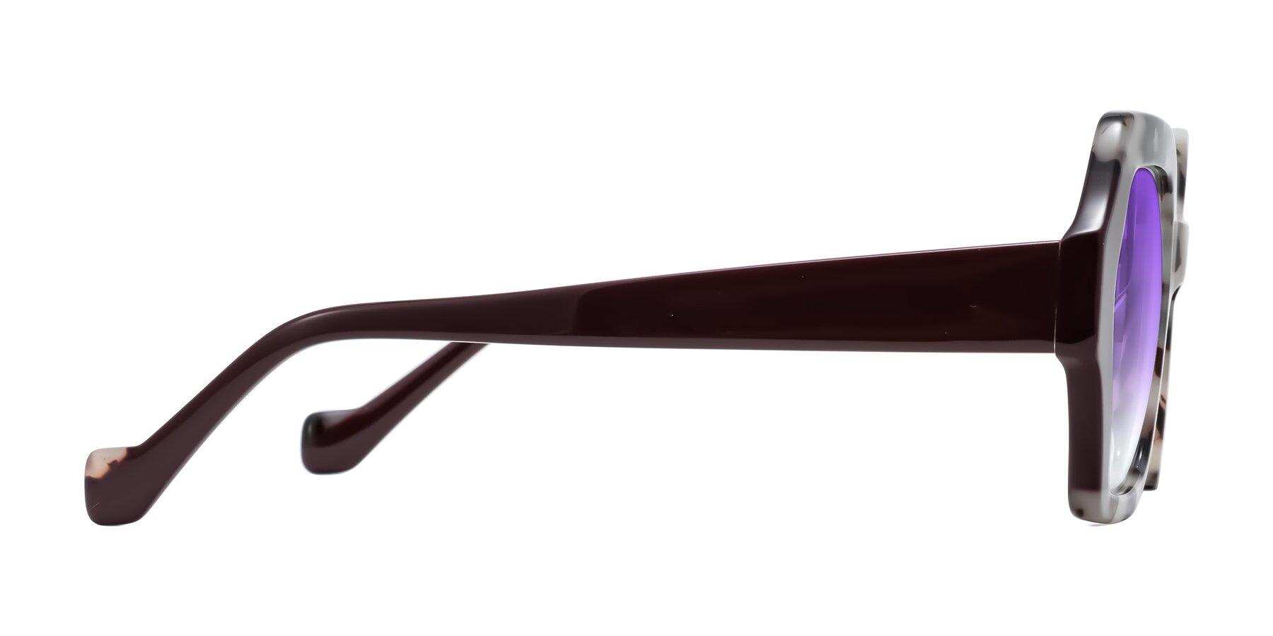 Side of Burka in Ivory Tortoise/Chocolate with Purple Gradient Lenses