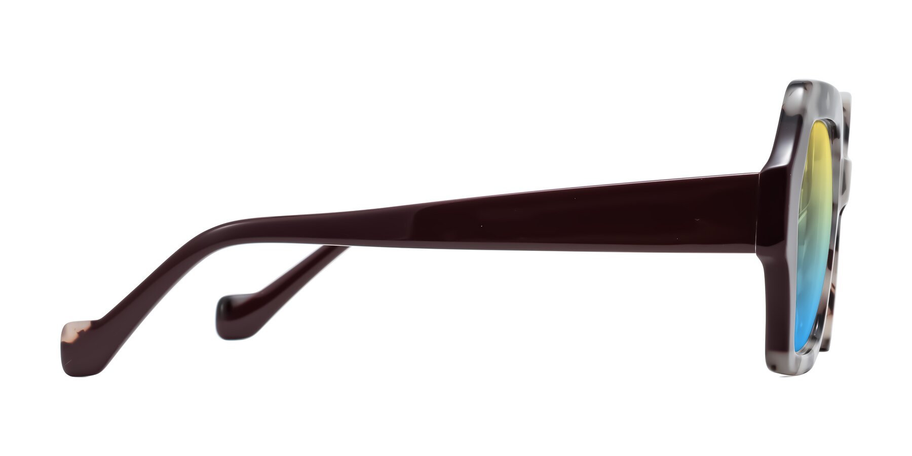 Side of Burka in Ivory Tortoise/Chocolate with Yellow / Blue Gradient Lenses