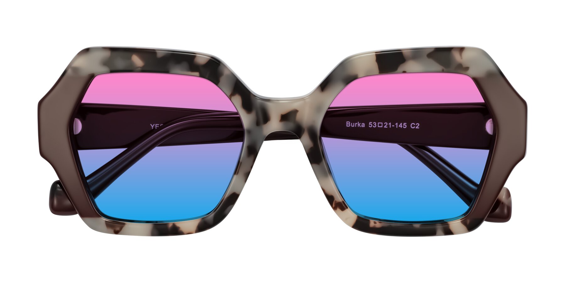 Folded Front of Burka in Ivory Tortoise/Chocolate with Pink / Blue Gradient Lenses