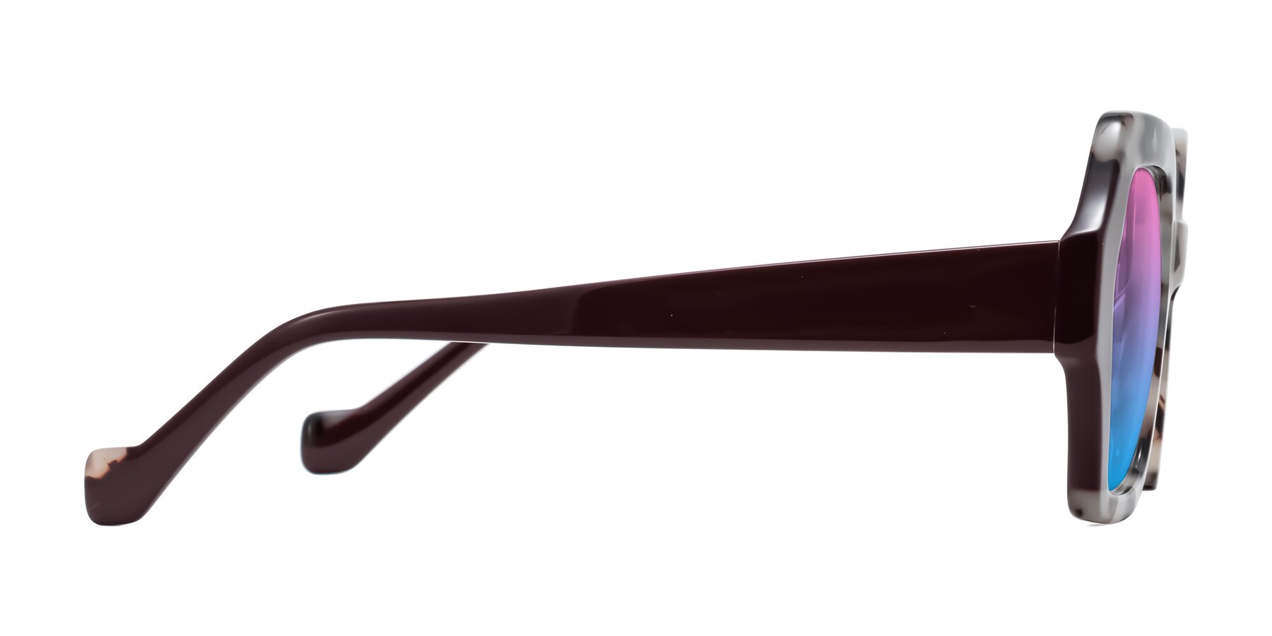 Side of Burka in Ivory Tortoise/Chocolate with Pink / Blue Gradient Lenses