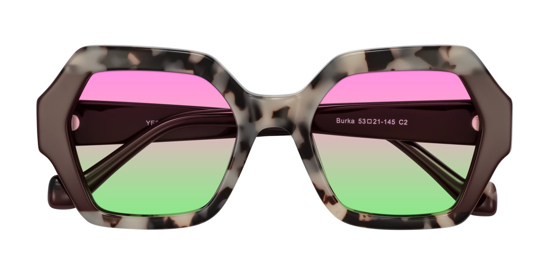 Folded Front of Burka in Ivory Tortoise/Chocolate with Pink / Green Gradient Lenses