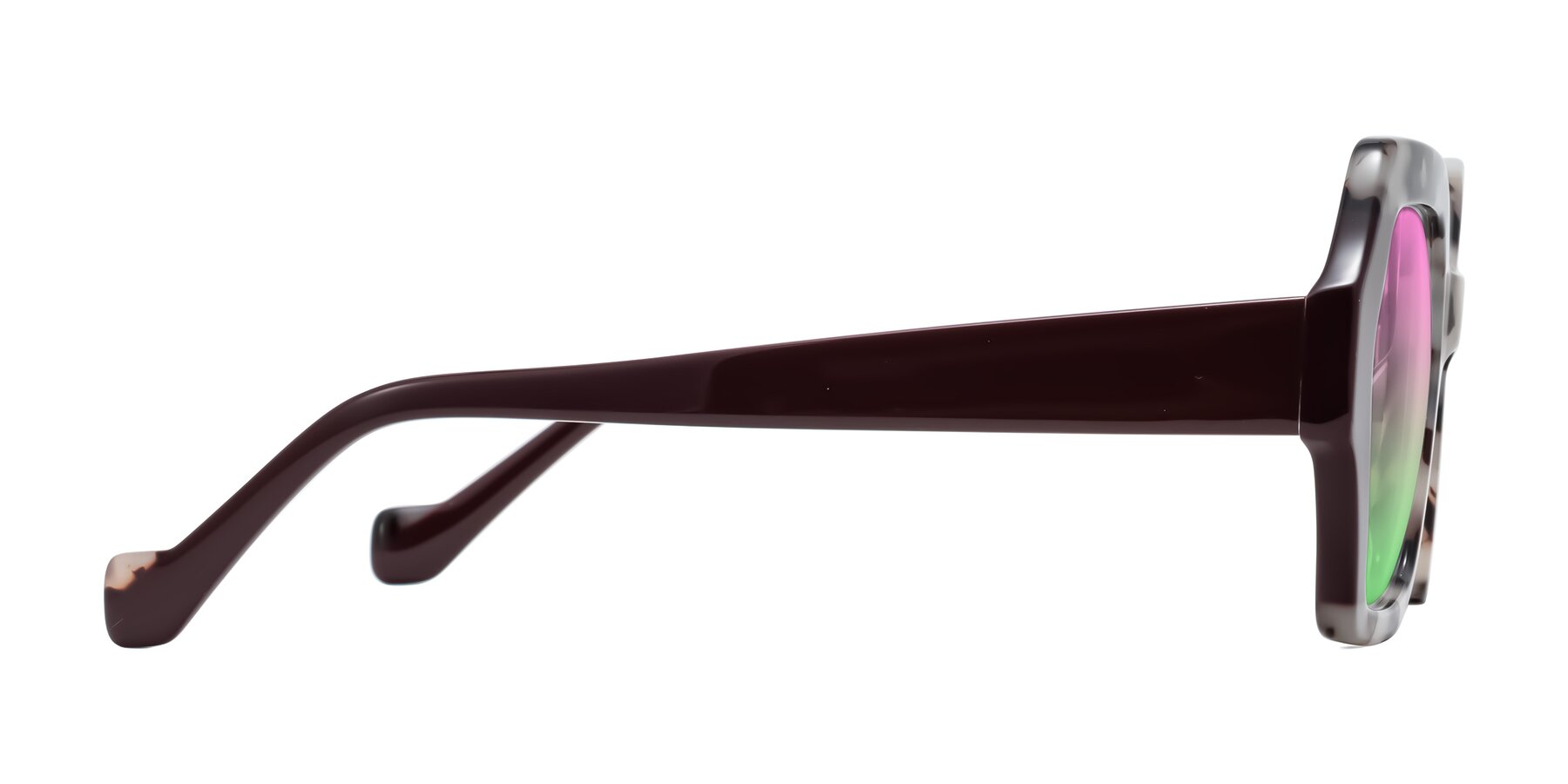 Side of Burka in Ivory Tortoise/Chocolate with Pink / Green Gradient Lenses