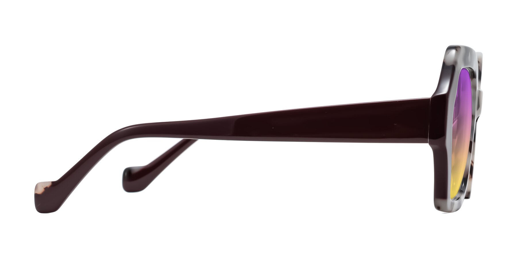 Side of Burka in Ivory Tortoise/Chocolate with Purple / Yellow Gradient Lenses