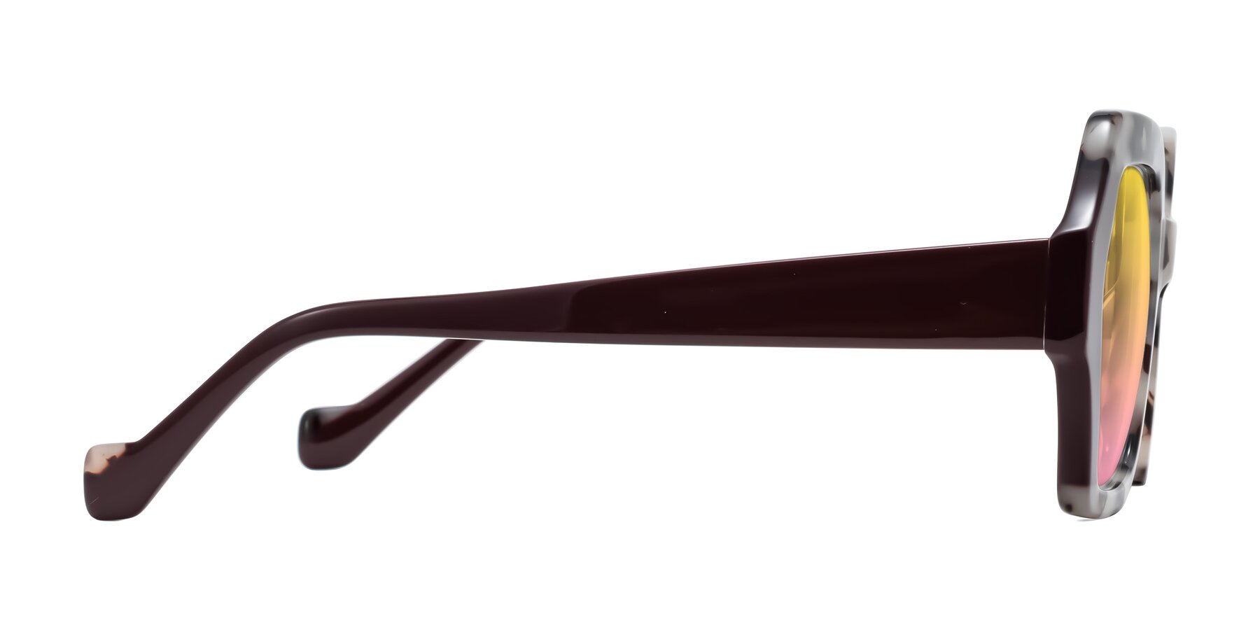 Side of Burka in Ivory Tortoise/Chocolate with Yellow / Pink Gradient Lenses