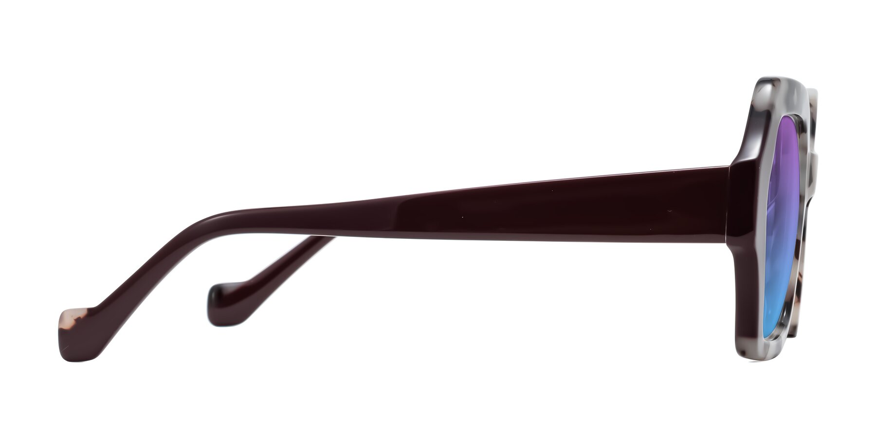 Side of Burka in Ivory Tortoise/Chocolate with Purple / Blue Gradient Lenses