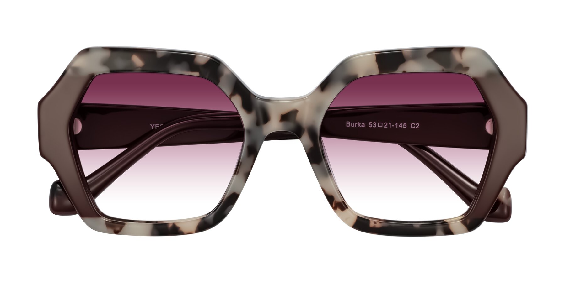 Folded Front of Burka in Ivory Tortoise/Chocolate with Wine Gradient Lenses