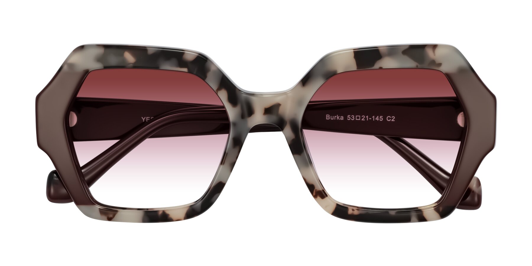 Folded Front of Burka in Ivory Tortoise/Chocolate with Garnet Gradient Lenses