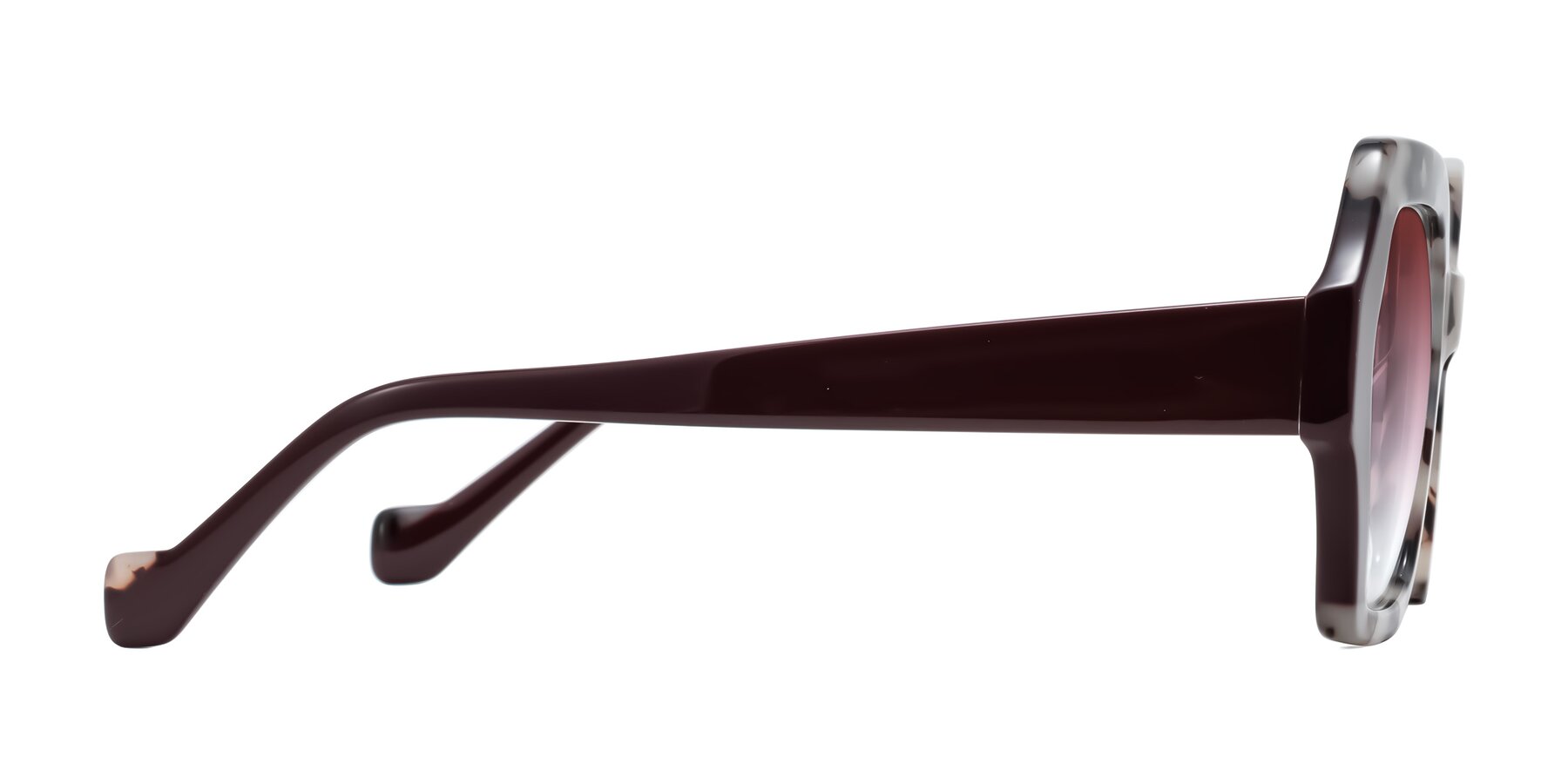 Side of Burka in Ivory Tortoise/Chocolate with Garnet Gradient Lenses