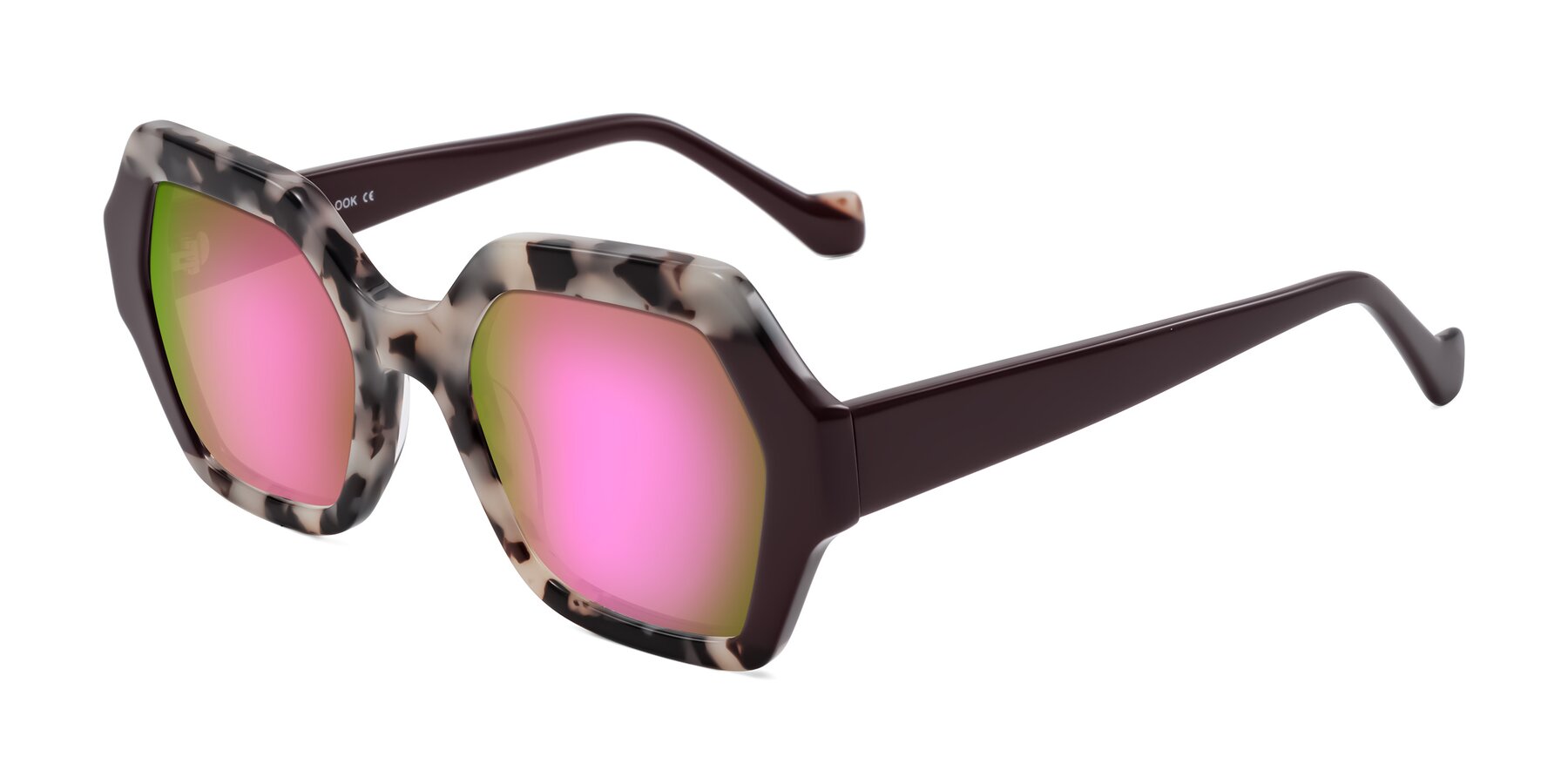 Angle of Burka in Ivory Tortoise/Chocolate with Pink Mirrored Lenses