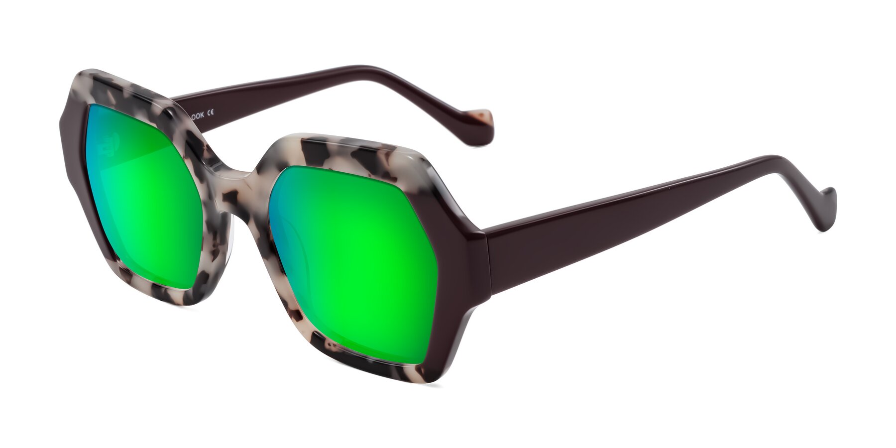 Angle of Burka in Ivory Tortoise/Chocolate with Green Mirrored Lenses