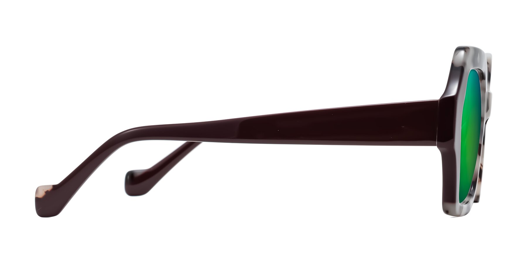 Side of Burka in Ivory Tortoise/Chocolate with Green Mirrored Lenses