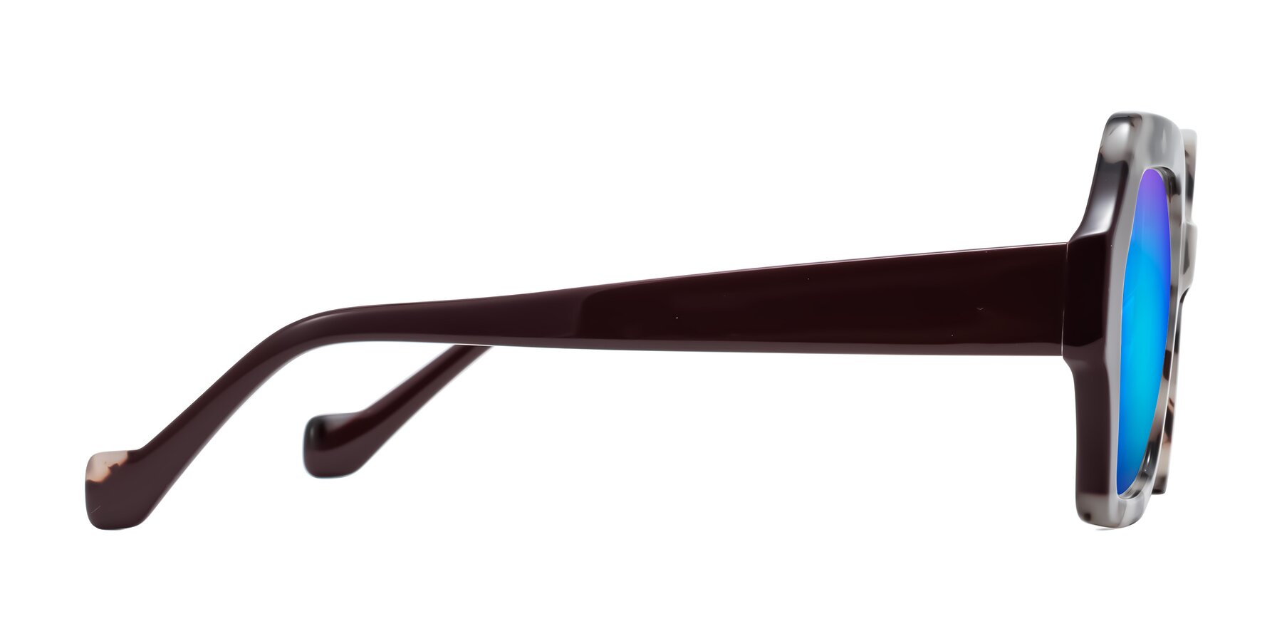 Side of Burka in Ivory Tortoise/Chocolate with Blue Mirrored Lenses