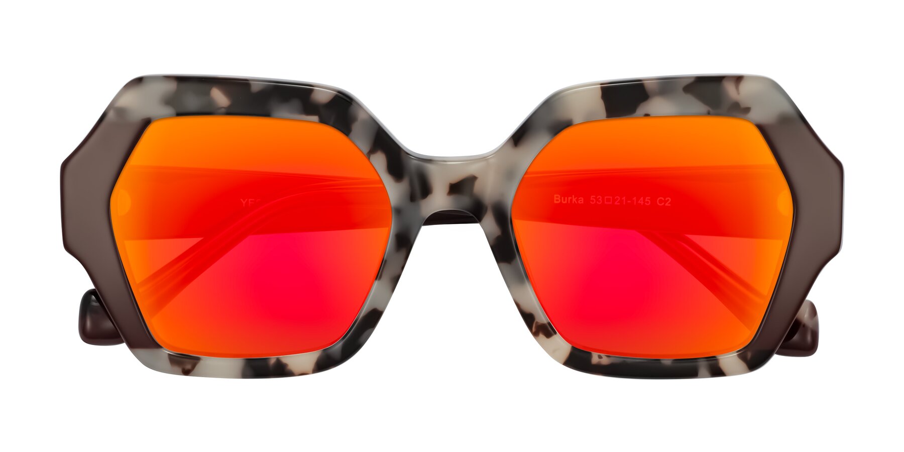 Folded Front of Burka in Ivory Tortoise/Chocolate with Red Gold Mirrored Lenses