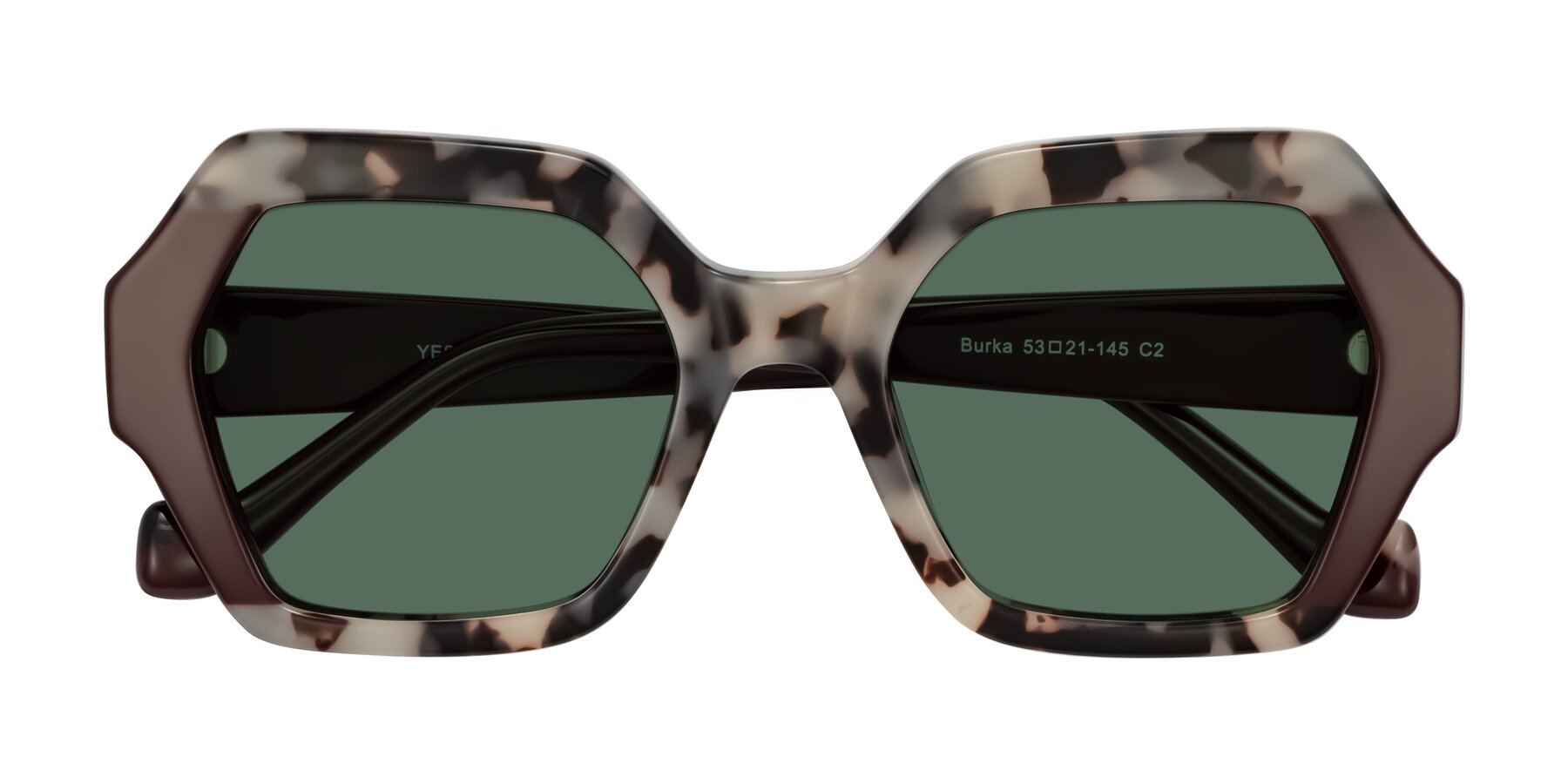 Folded Front of Burka in Ivory Tortoise/Chocolate with Green Polarized Lenses