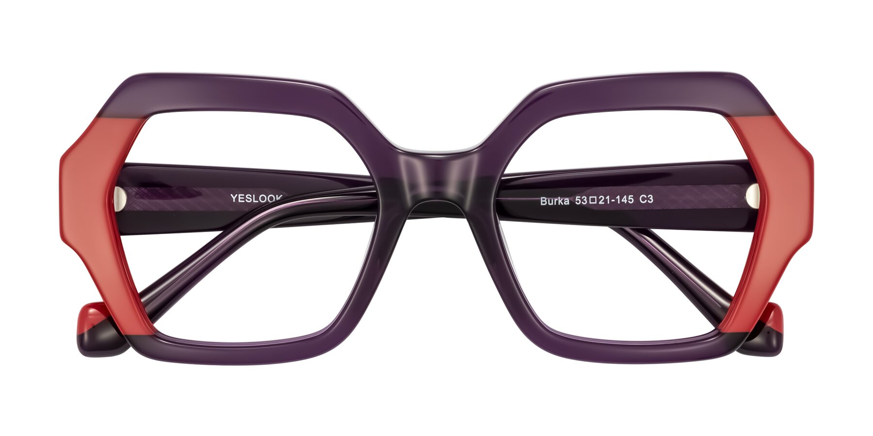 Folded Front of Burka in Eggplant/Red with Clear Eyeglass Lenses