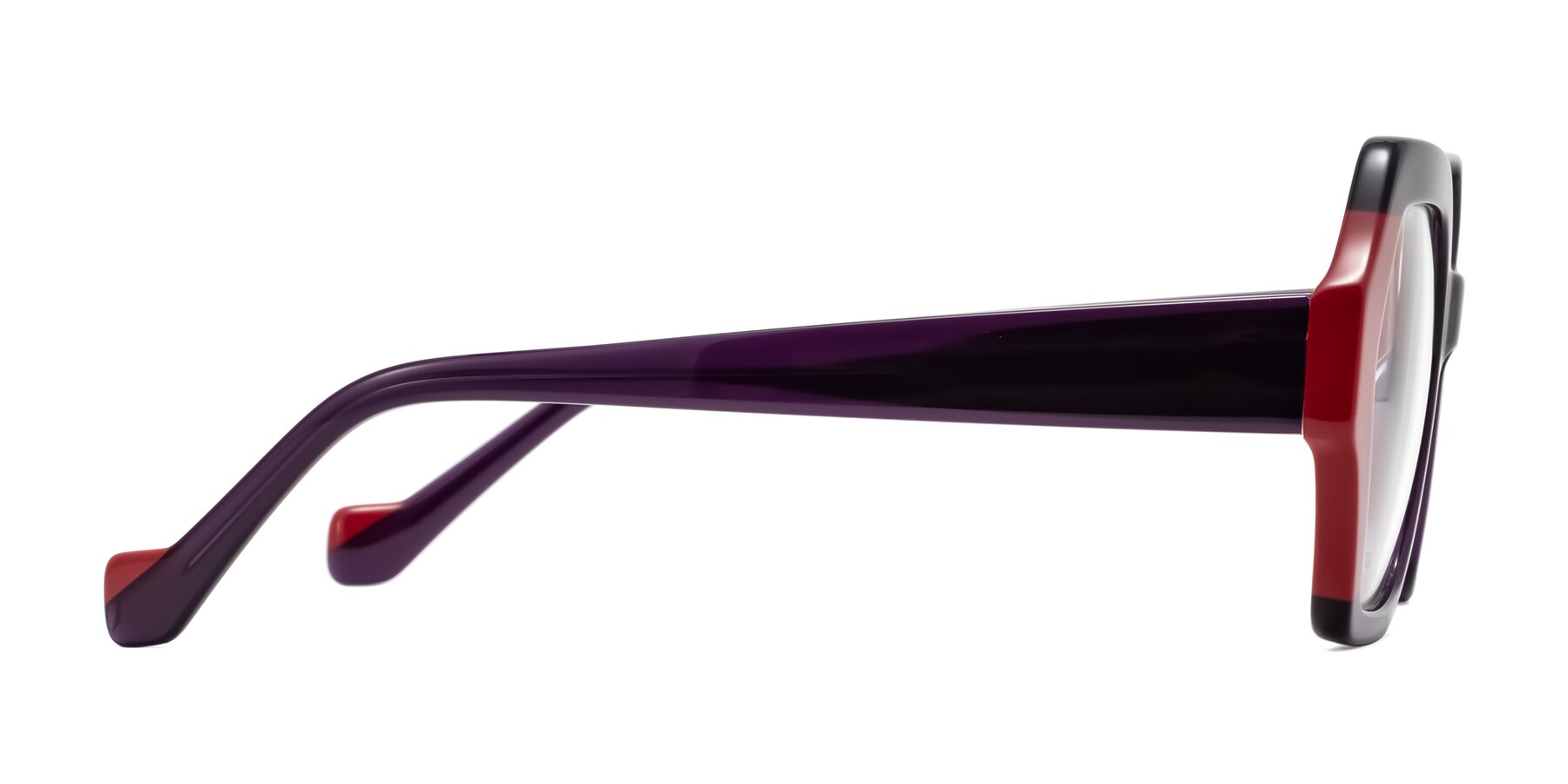 Side of Burka in Eggplant/Red with Clear Eyeglass Lenses