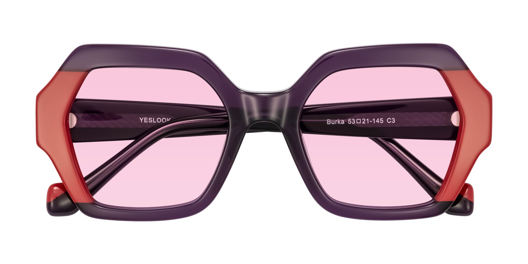 Folded Front of Burka in Eggplant/Red with Light Pink Tinted Lenses