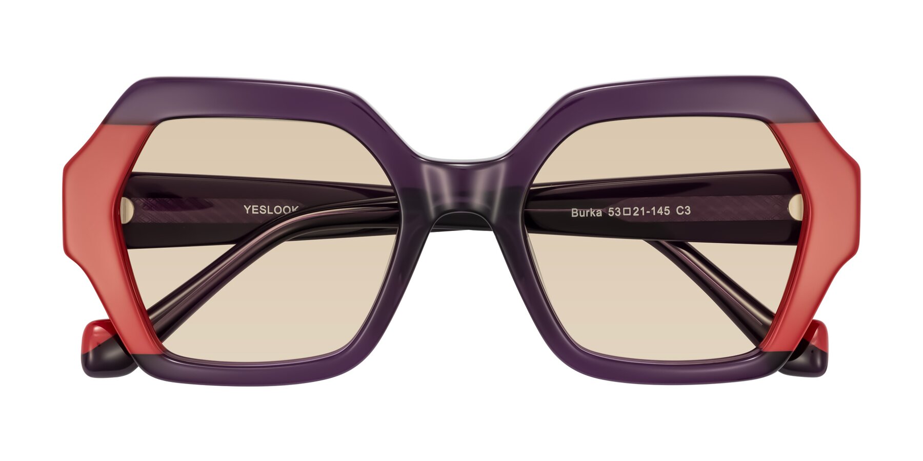 Folded Front of Burka in Eggplant/Red with Light Brown Tinted Lenses