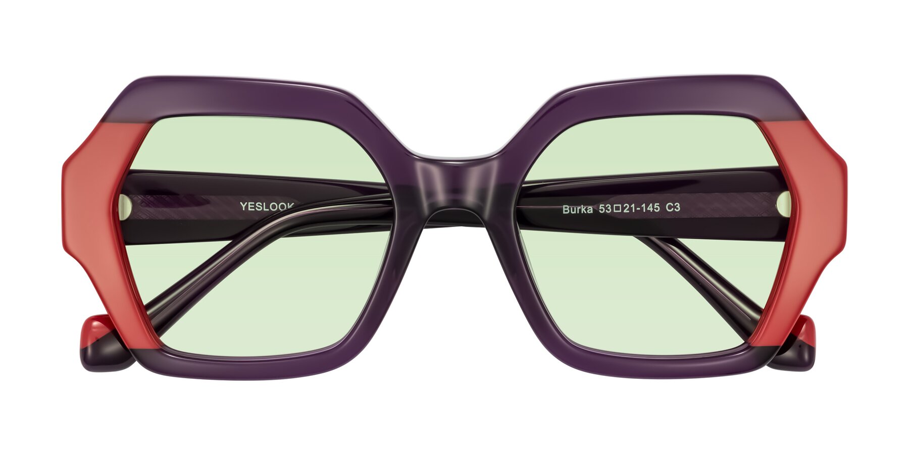 Folded Front of Burka in Eggplant/Red with Light Green Tinted Lenses