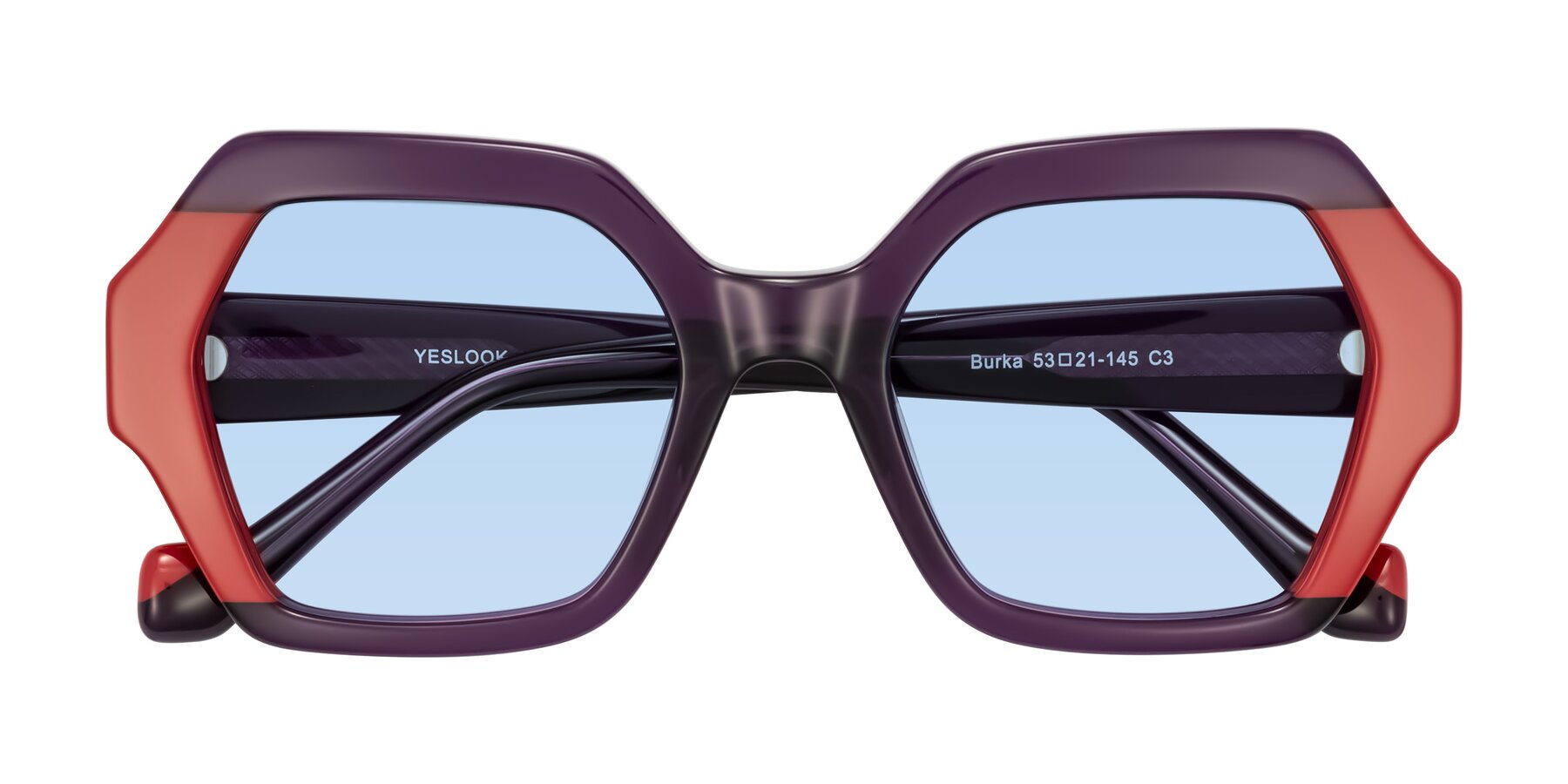Folded Front of Burka in Eggplant/Red with Light Blue Tinted Lenses