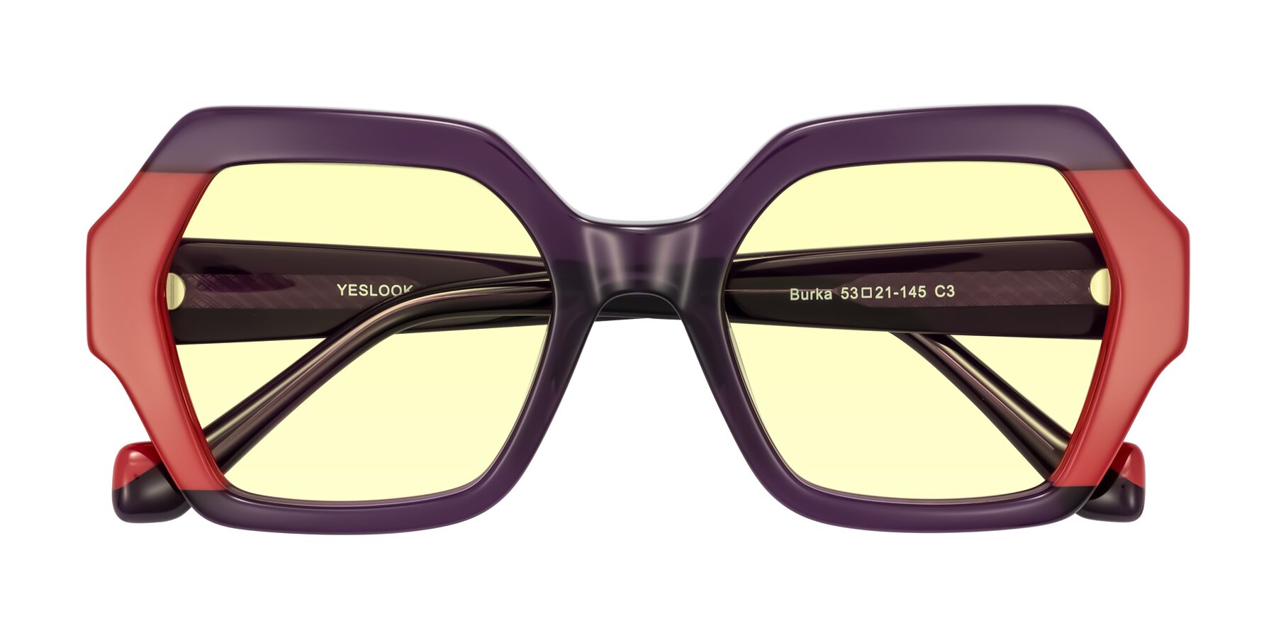 Folded Front of Burka in Eggplant/Red with Light Yellow Tinted Lenses