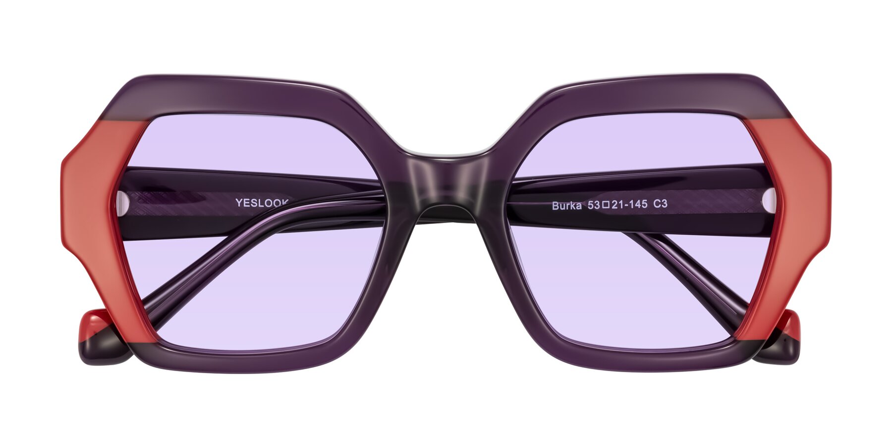 Folded Front of Burka in Eggplant/Red with Light Purple Tinted Lenses