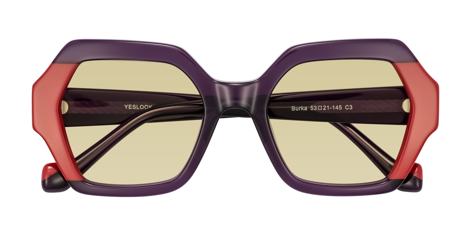 Folded Front of Burka in Eggplant/Red with Light Champagne Tinted Lenses