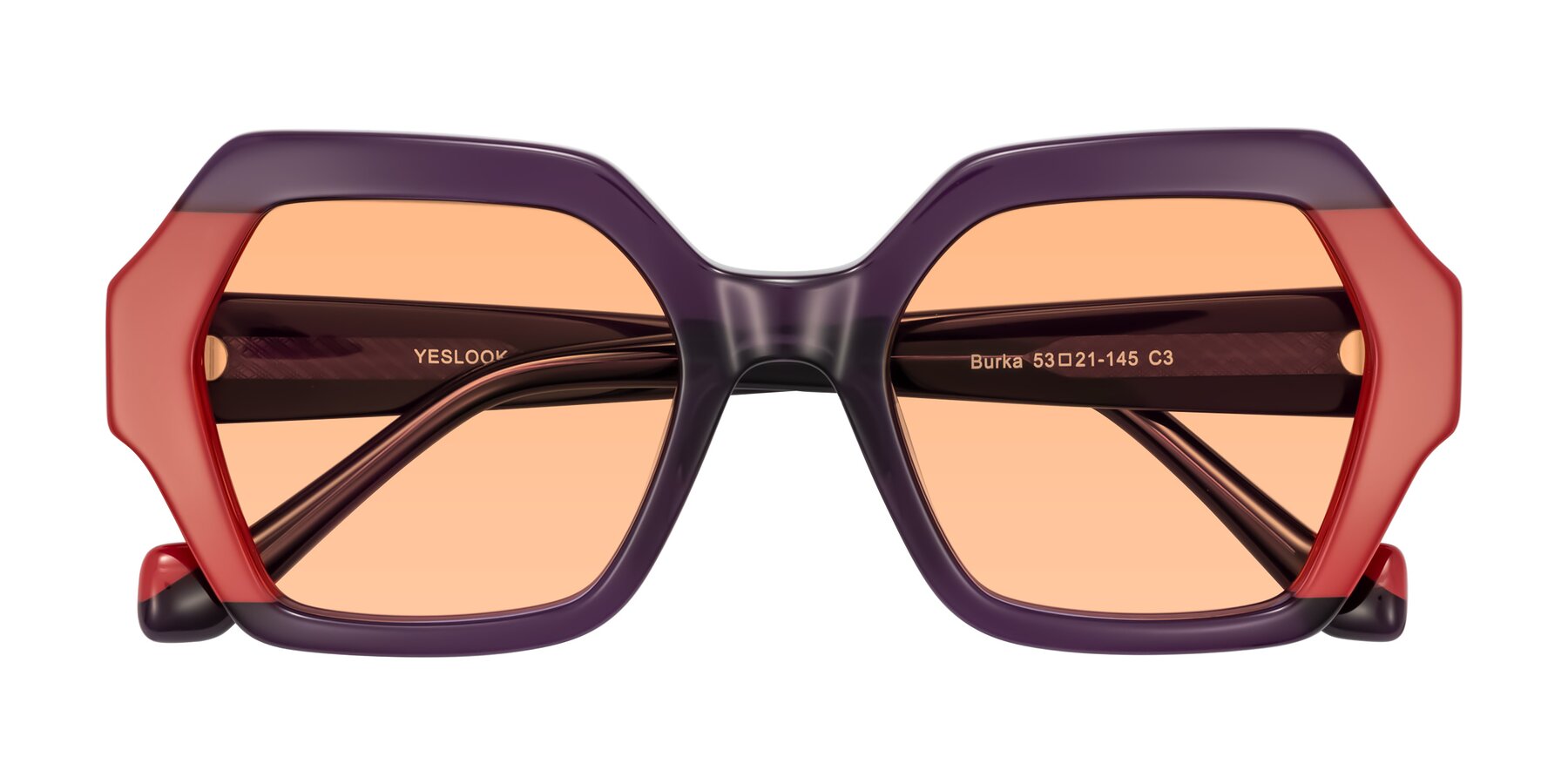 Folded Front of Burka in Eggplant/Red with Light Orange Tinted Lenses