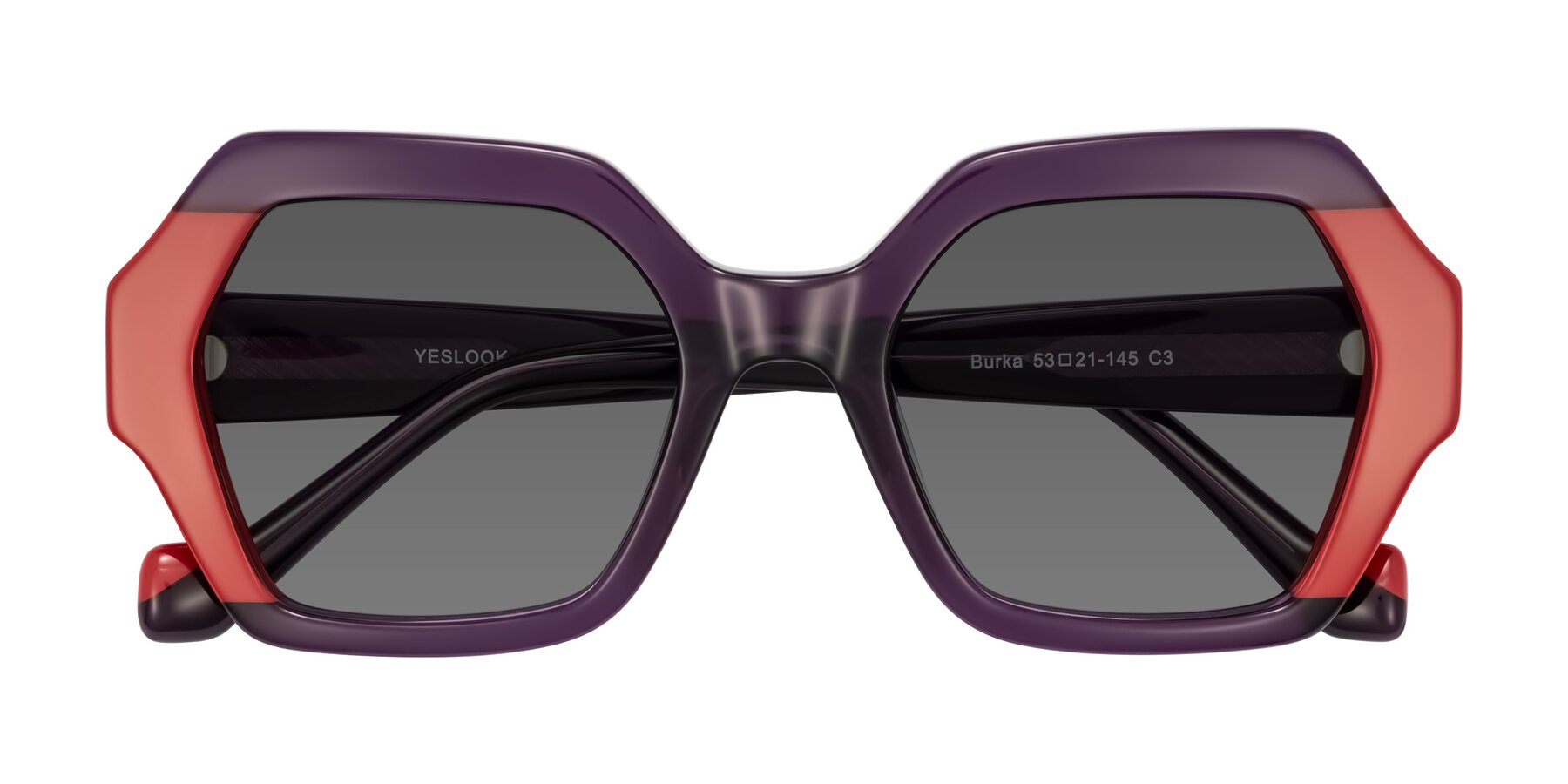 Folded Front of Burka in Eggplant/Red with Medium Gray Tinted Lenses