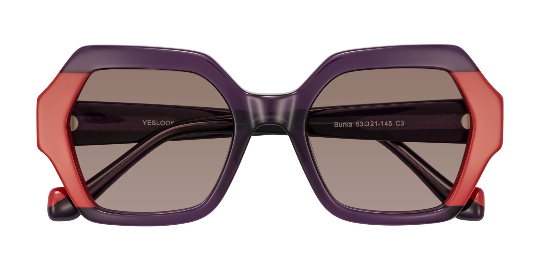 Folded Front of Burka in Eggplant/Red with Medium Brown Tinted Lenses