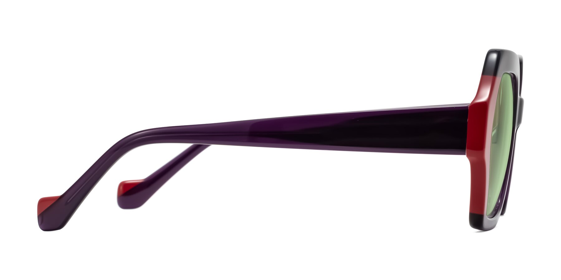 Side of Burka in Eggplant/Red with Medium Green Tinted Lenses