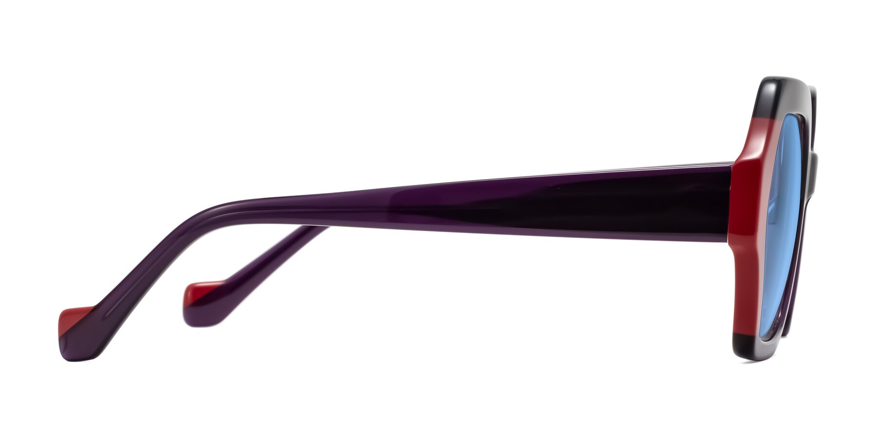 Side of Burka in Eggplant/Red with Medium Blue Tinted Lenses