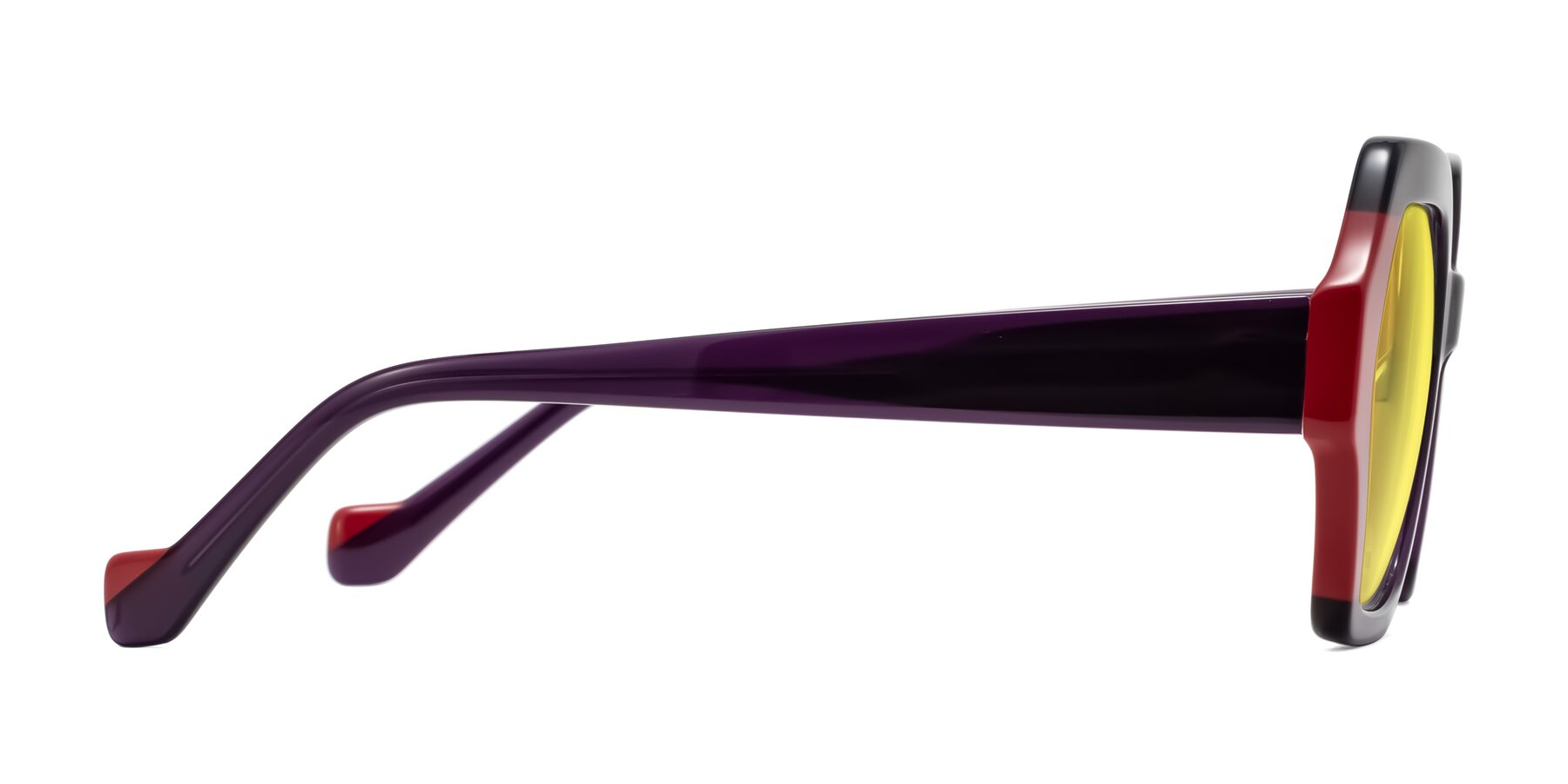 Side of Burka in Eggplant/Red with Medium Yellow Tinted Lenses