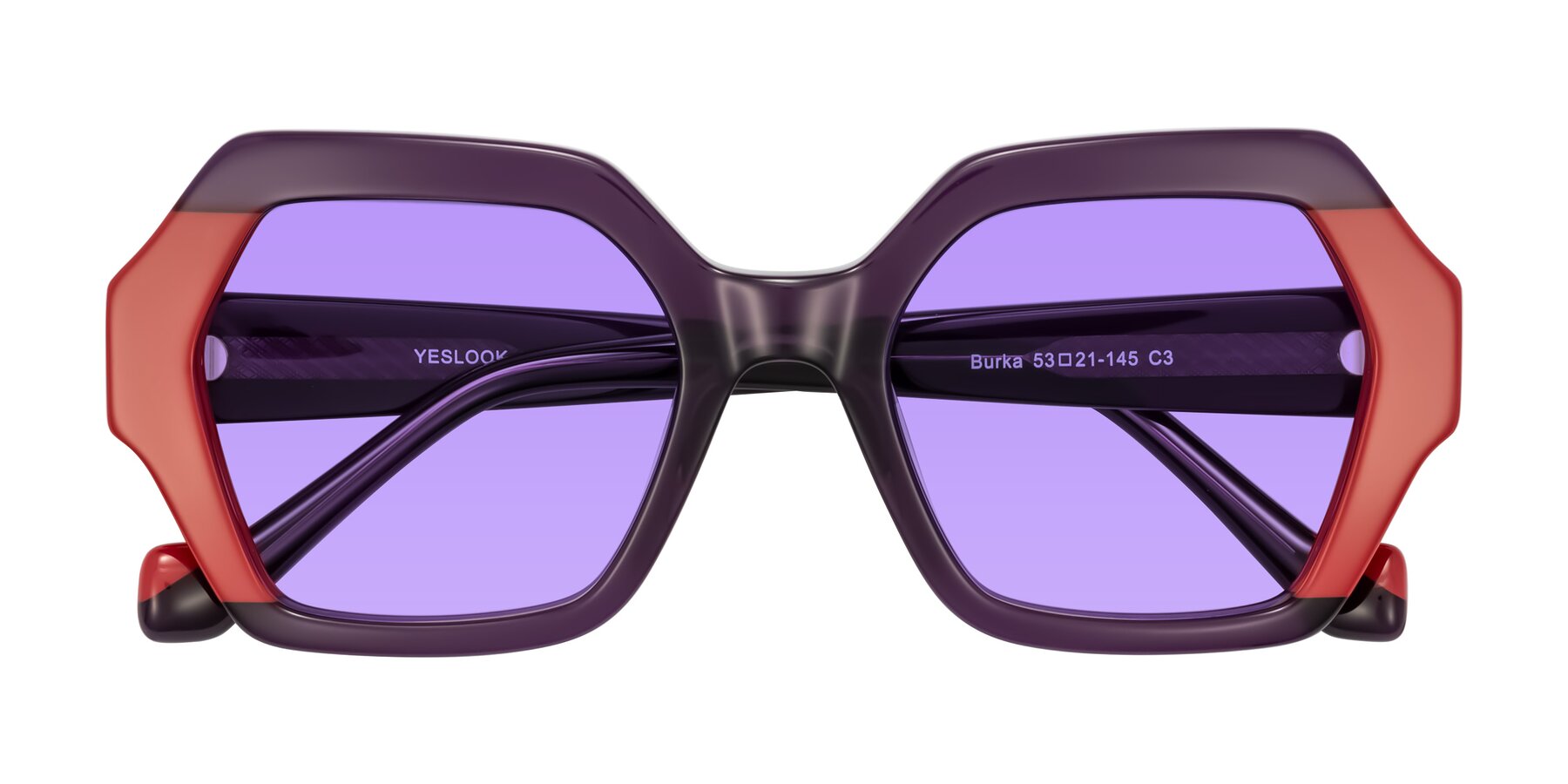 Folded Front of Burka in Eggplant/Red with Medium Purple Tinted Lenses