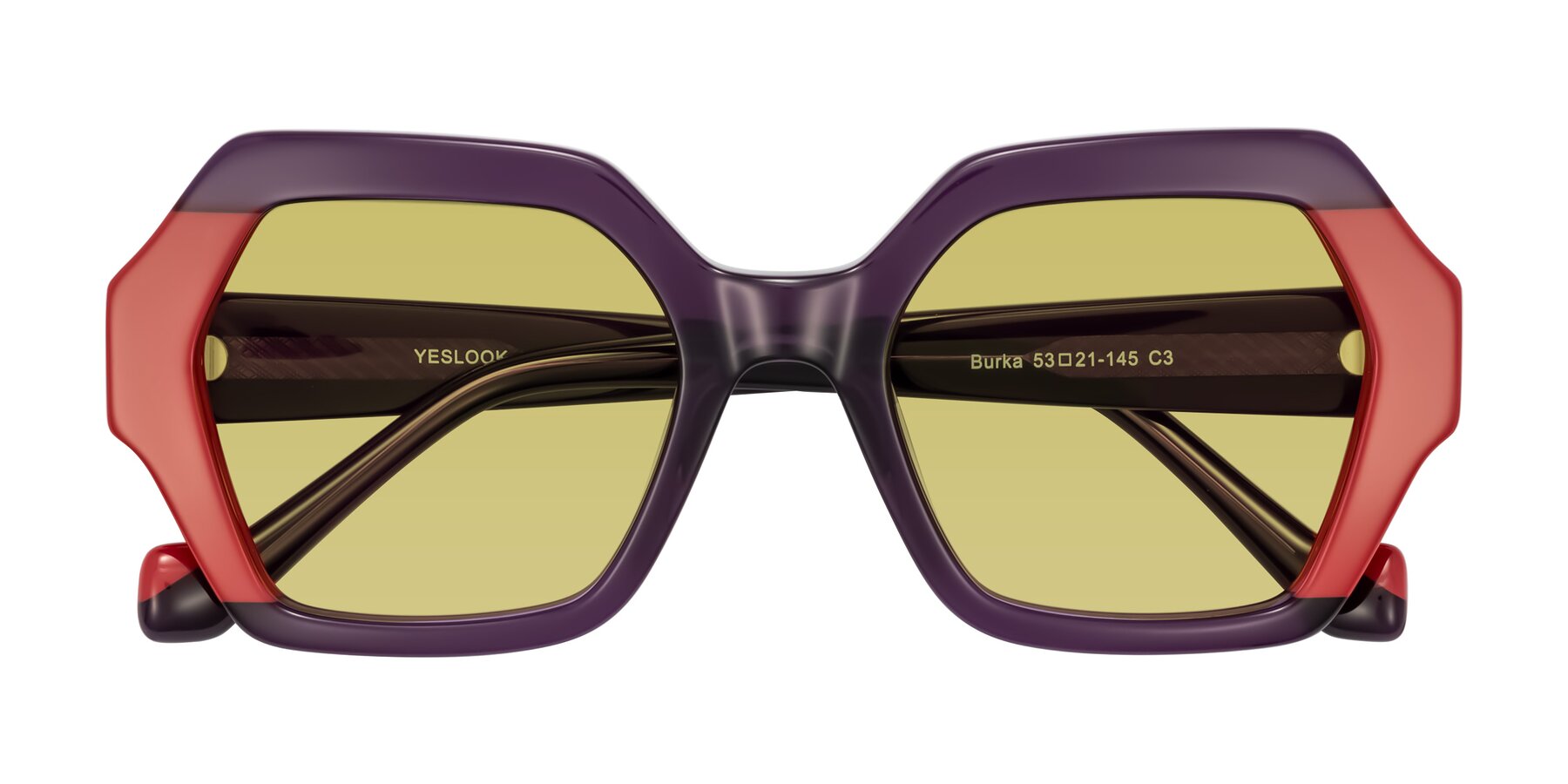 Folded Front of Burka in Eggplant/Red with Medium Champagne Tinted Lenses