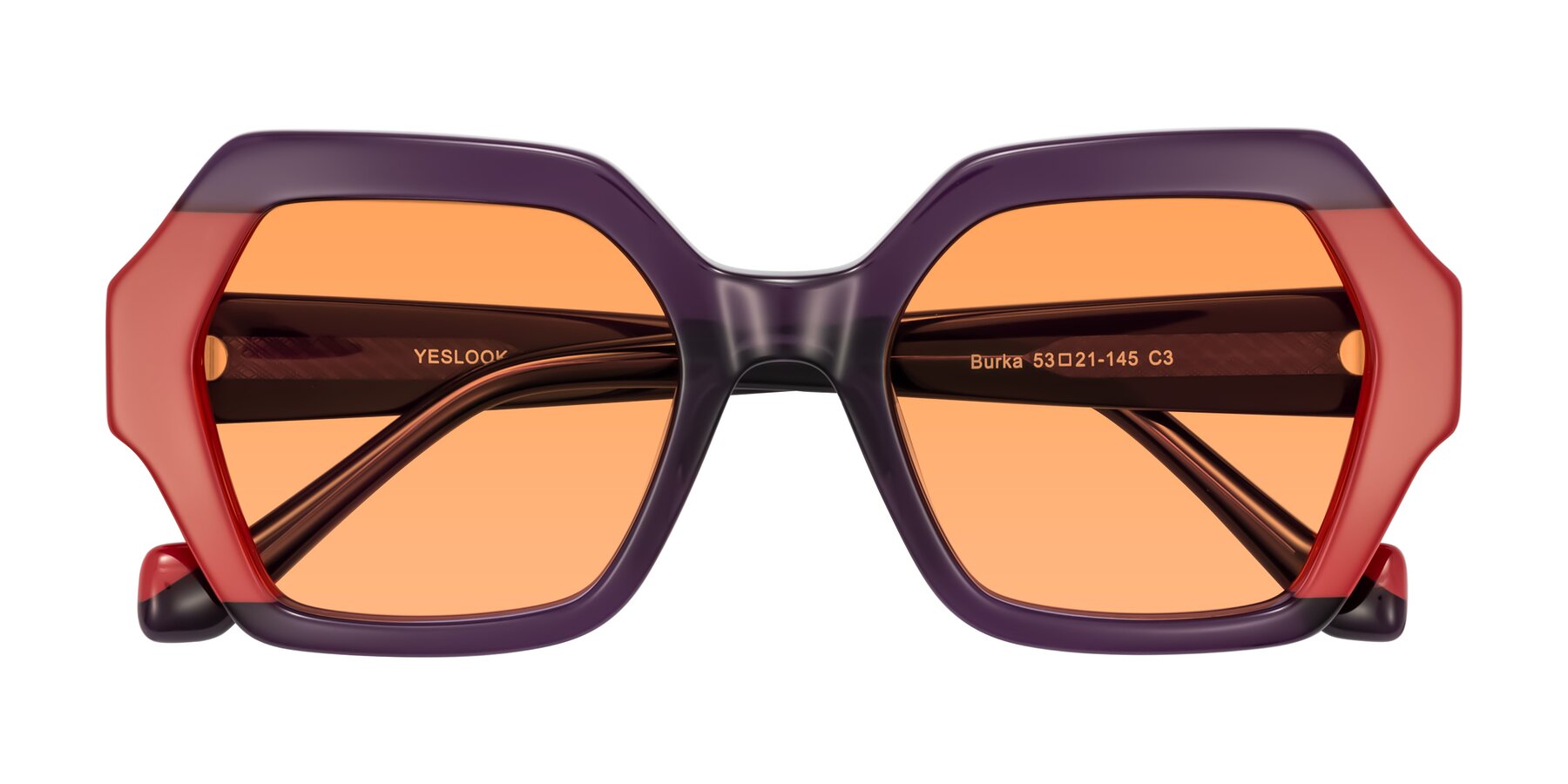 Folded Front of Burka in Eggplant/Red with Medium Orange Tinted Lenses
